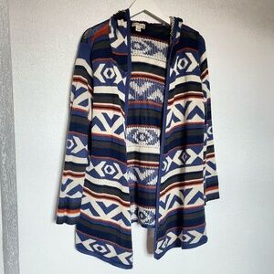 live and let live Bohemian MaximalistGraphic Knit Hooded Cardigan Sweater Size L